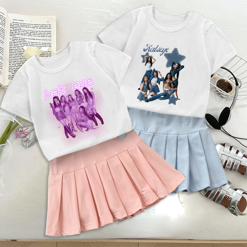 Embroidery Dress - Fashion K POP K-KATSEYE T-shirt Pleated