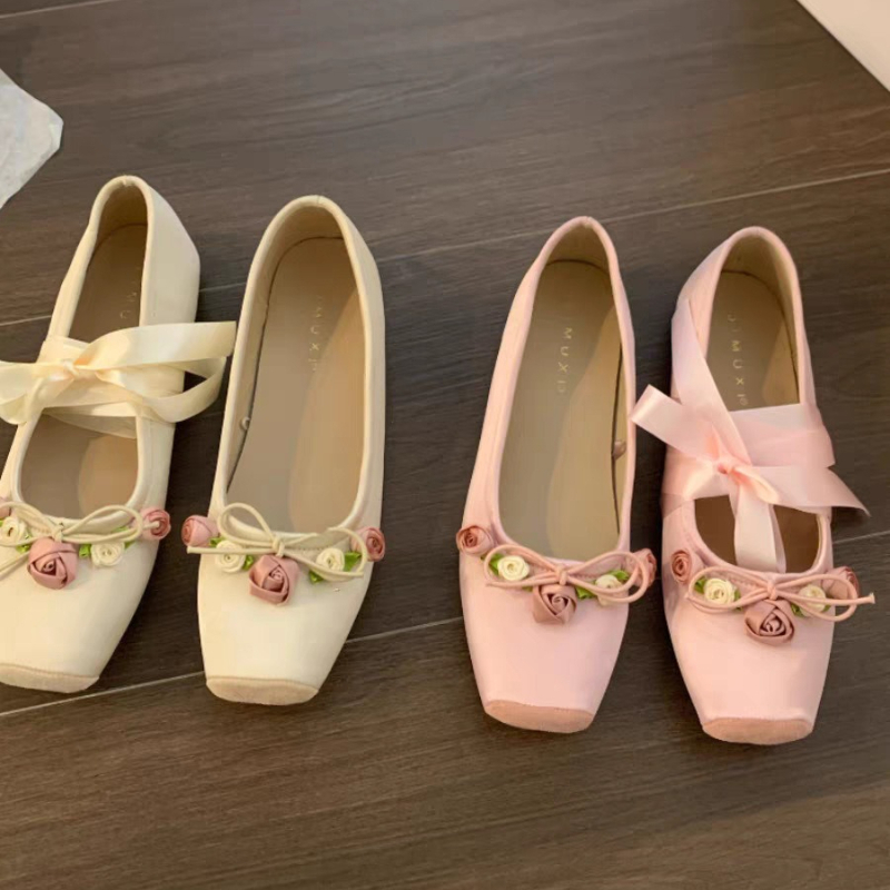 Embroidery Dress - Women Flats Bow Marie Janes Shoes