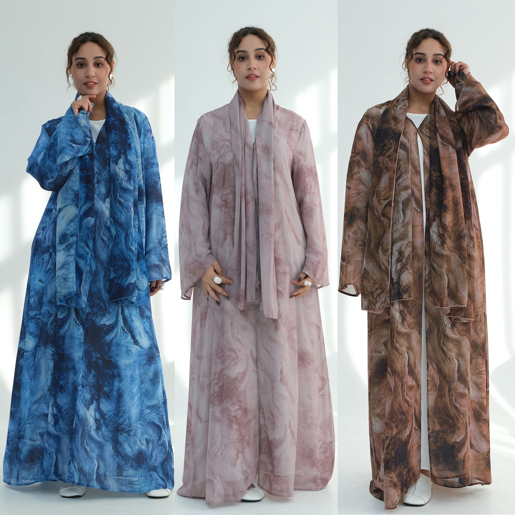 Embroidery Online - Wholesale Chiffon Open Abaya Ombre Watercolor