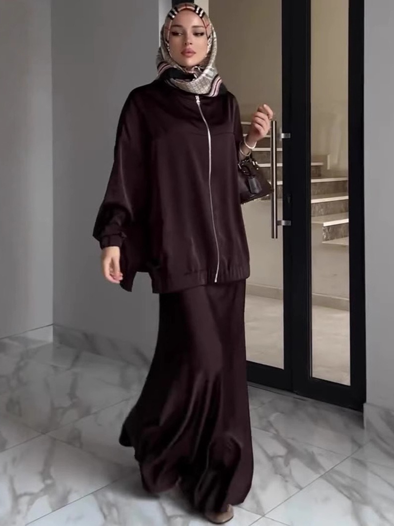 Embroidery Online - Muslim Dress Satin 2 Piece Set