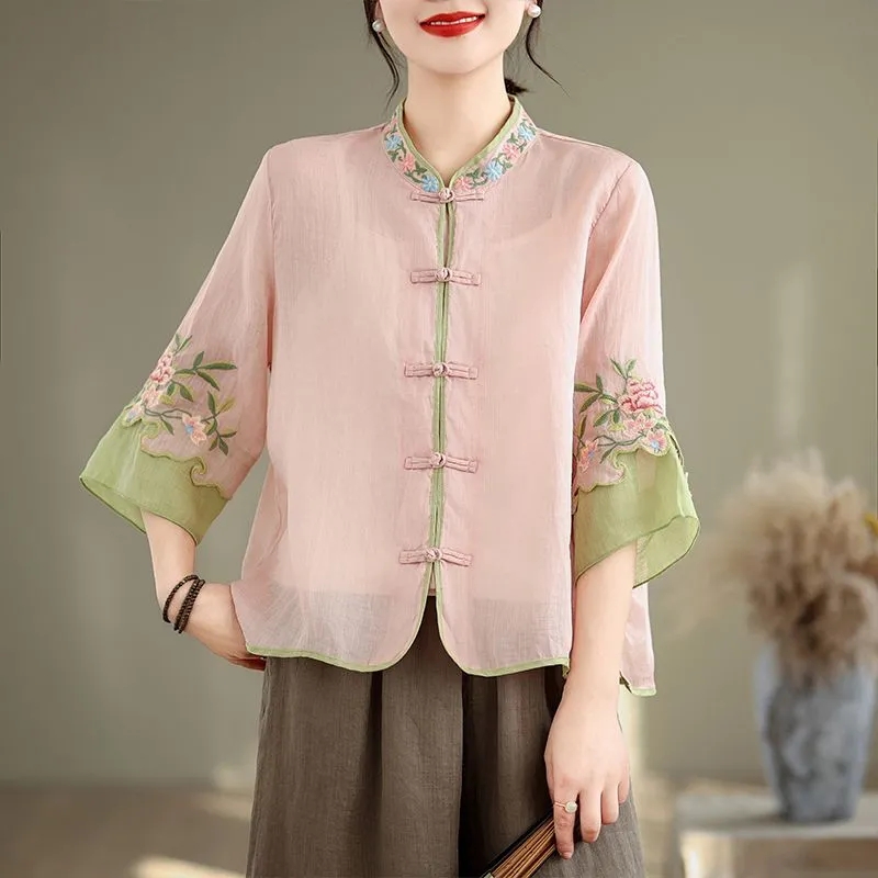 Embroidery Cardigan - Summer Cotton And Hemp Art Retro