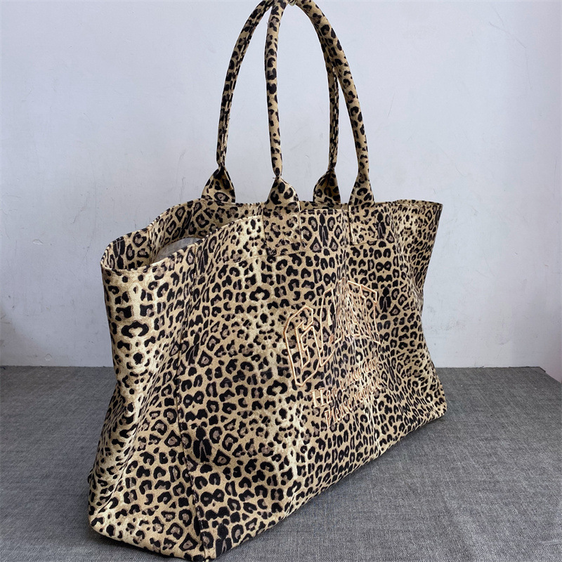 Embroidery Motif - Unisex Leopard Print Embroidery Canvas Tote