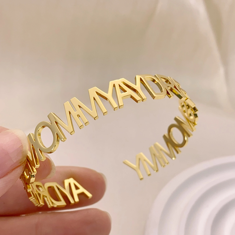 Embroidery Charm - Customized Name Bracelet Women's Personalized Stainless