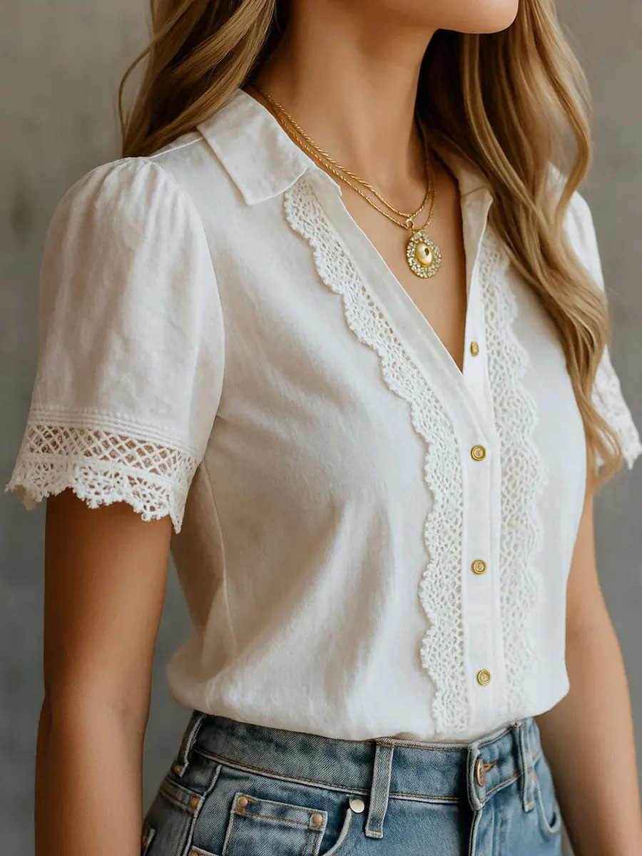 Embroidery Online - Elegant Women's Shirts Casual Solid Color