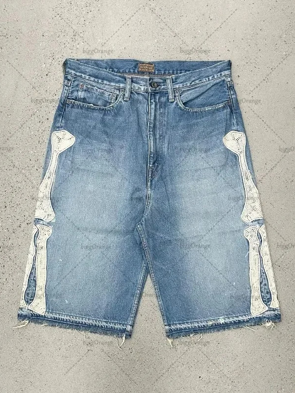 Embroidery Jeans - Deeptown Y2k Vintage Harajuku Denim Shorts