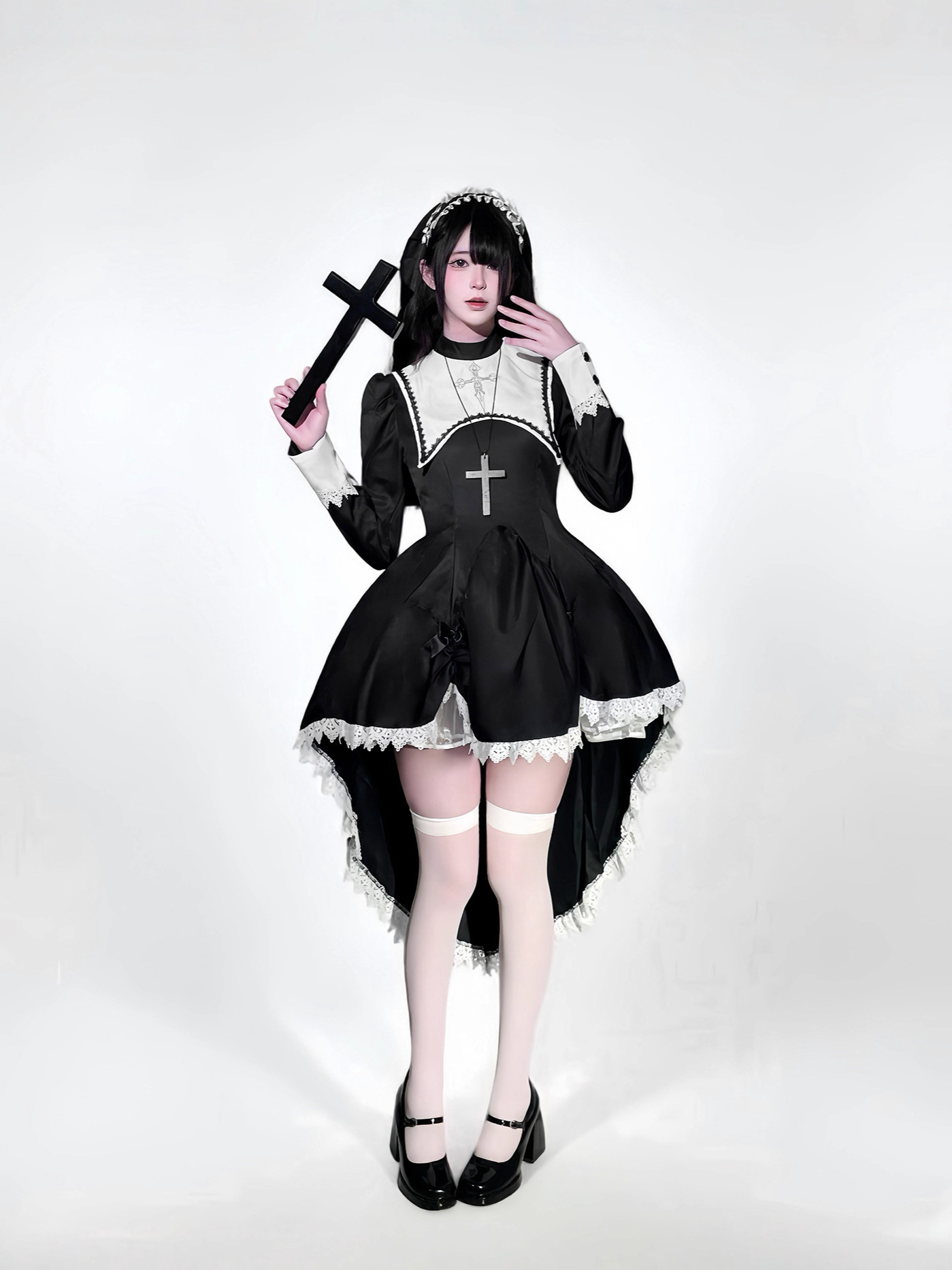 Embroidery Dress - Gothic style dark embroidery cross Halloween