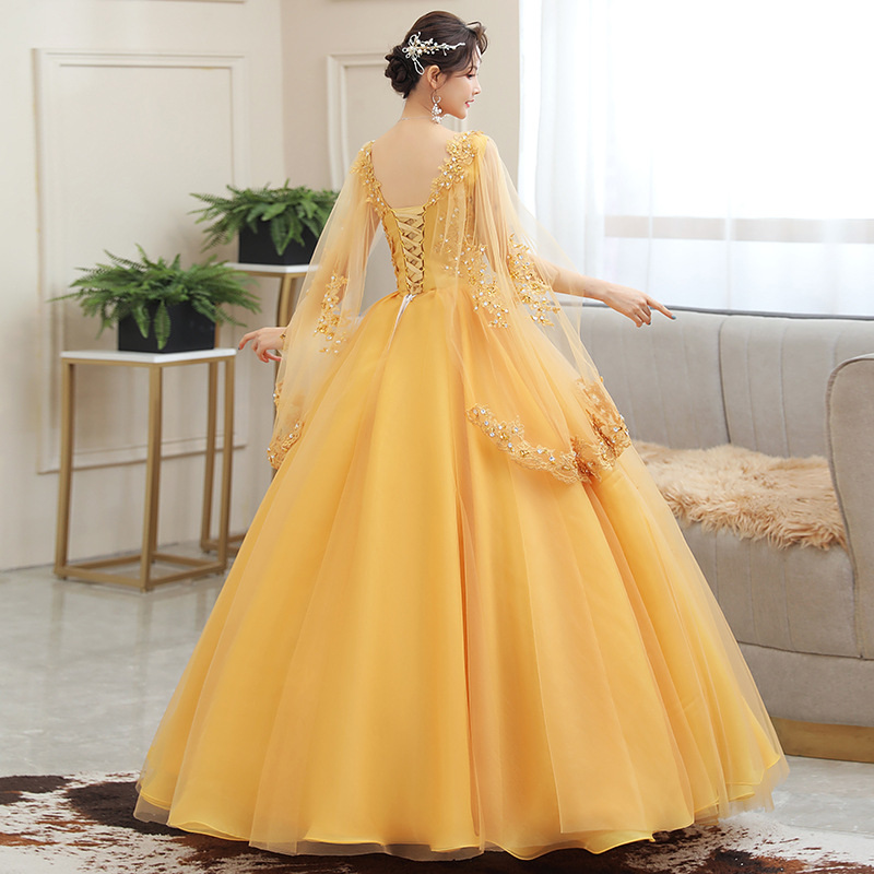 Embroidery Gold - New Gold Embroidery Long Puffy Dress