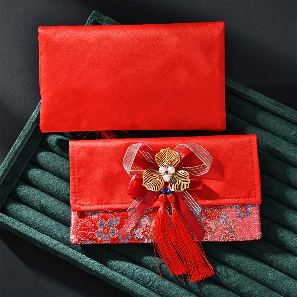 Embroidery Cloth - New Year Blessing Words Brocade Red