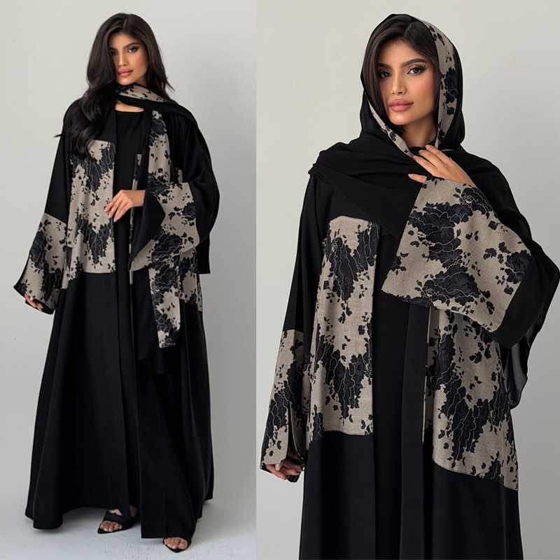 Embroidery Hijab - Women Eid Abaya Hijab 2 Piece