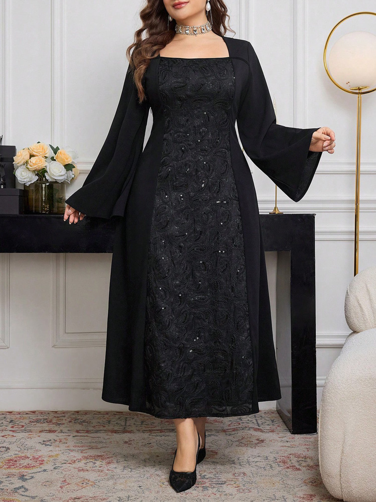 GIBSIE Plus Size Black Long Sl - Embroidery Motif 评论和价格