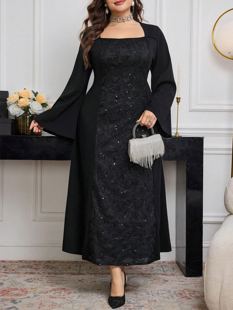 GIBSIE Plus Size Black Long Sl - Embroidery Motif 评论和价格