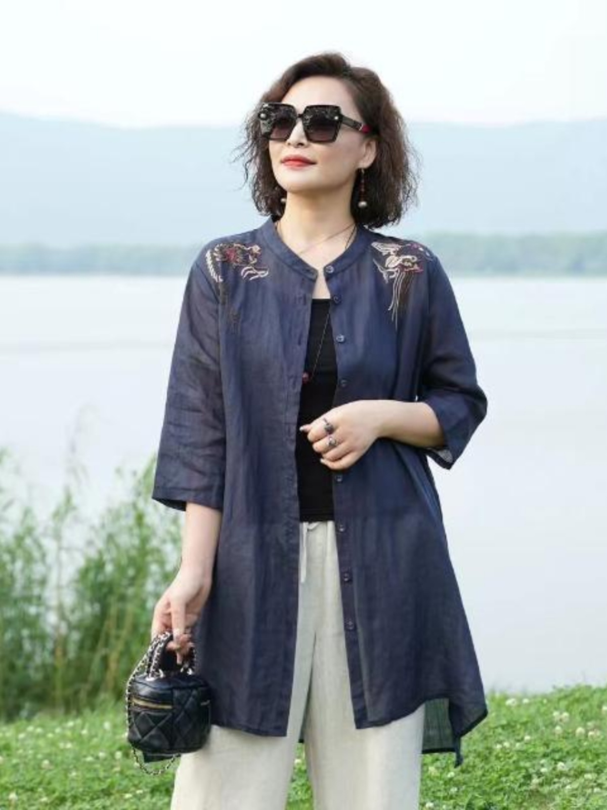Retro Embroidered Cotton Linen - Embroidery Cardigan 评论和价格