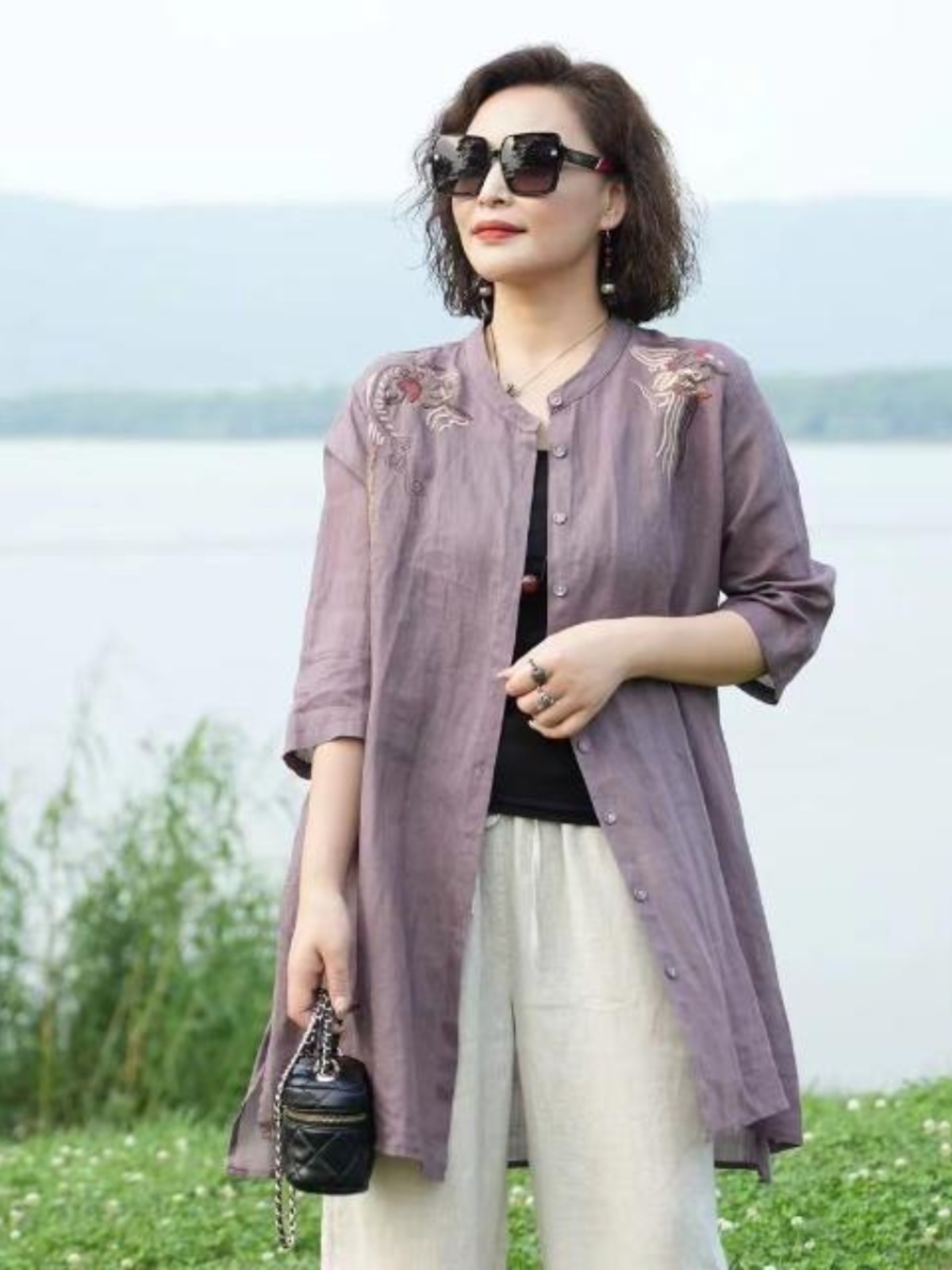 Retro Embroidered Cotton Linen - Embroidery Cardigan 评论和价格