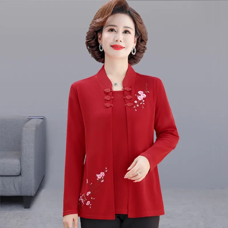 Middle-Aged Women Embroidery C - Embroidery Cardigan 评论和价格