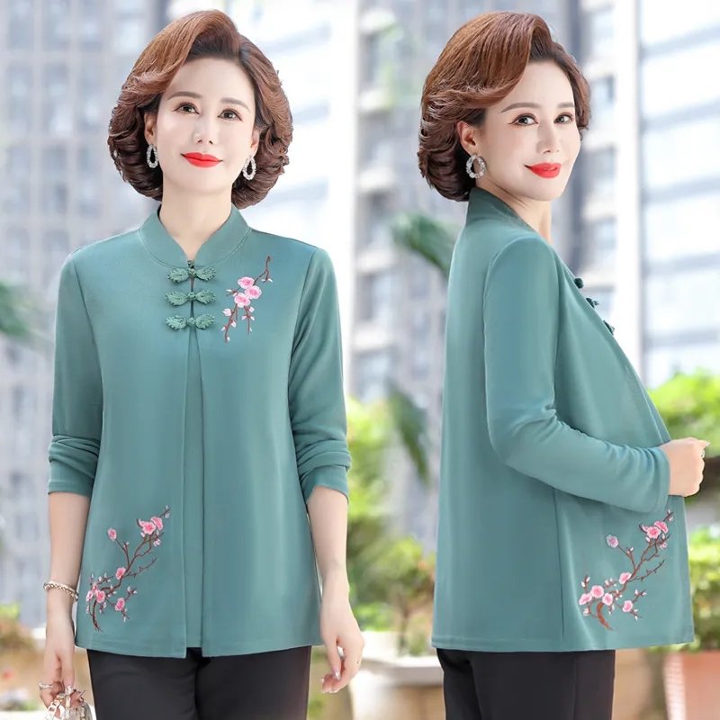 Middle-Aged Women Embroidery C - Embroidery Cardigan 评论和价格