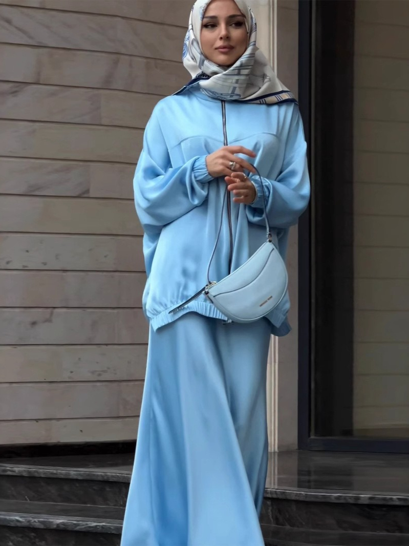 Muslim Dress Satin 2 Piece Set - Embroidery Online 评论和价格