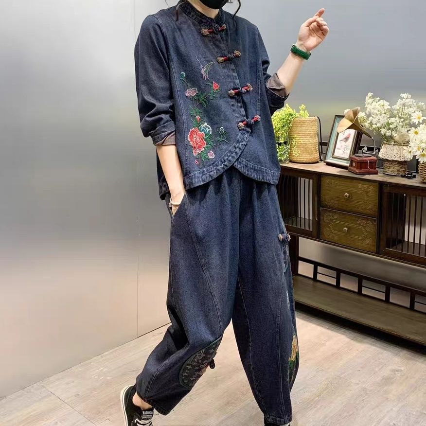 Vintage Button Loose Embroider - Embroidery Jeans 评论和价格