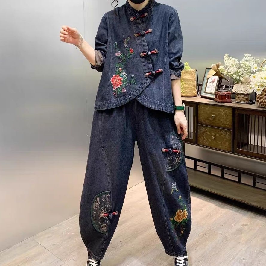 Vintage Button Loose Embroider - Embroidery Jeans 评论和价格