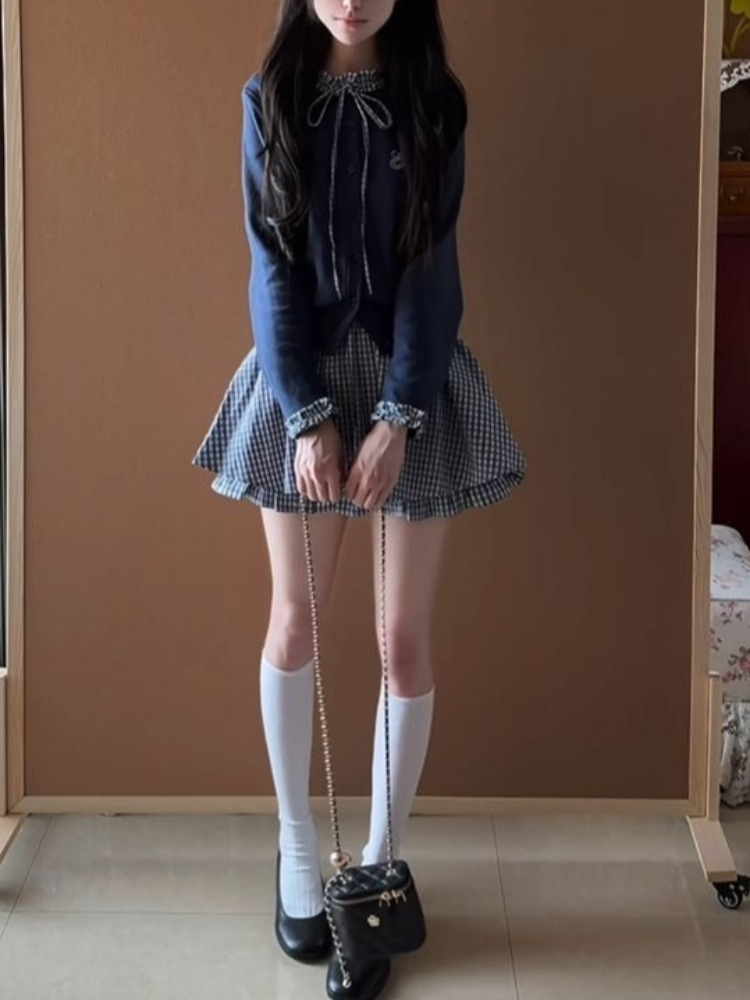Japanese Preppy Sweet 2 Piece  - Embroidery Cardigan 评论和价格