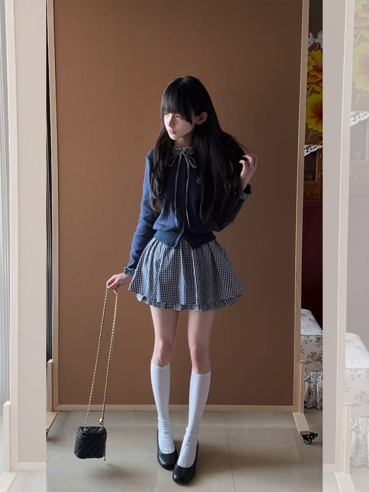Japanese Preppy Sweet 2 Piece  - Embroidery Cardigan 评论和价格