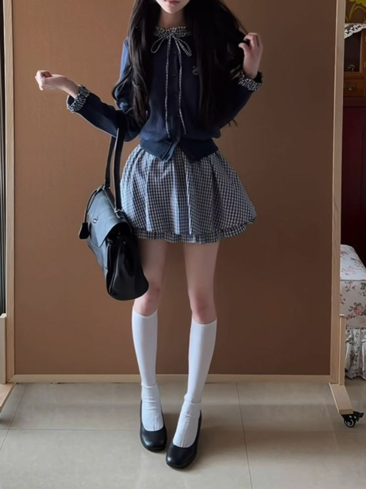 Japanese Preppy Sweet 2 Piece  - Embroidery Cardigan 评论和价格