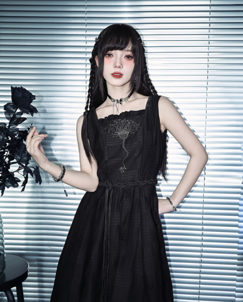 New Crinoid Embroidery Black D - Embroidery Dress 评论和价格