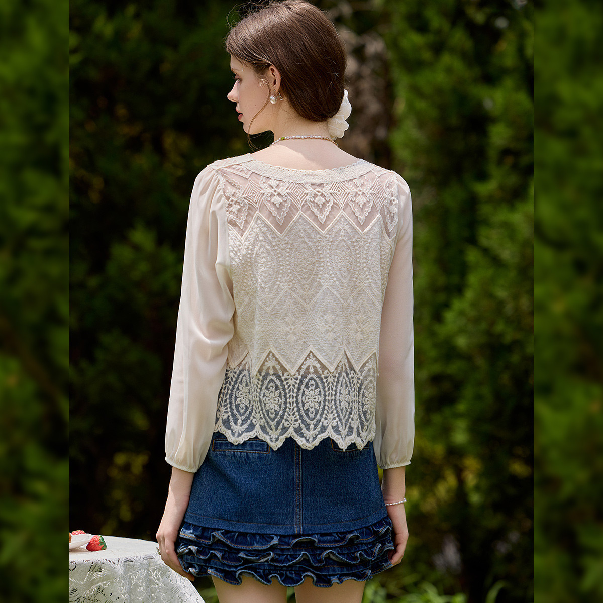 LOUIS YAO Sweet Lace V-neck Ca - Embroidery Cardigan 评论和价格