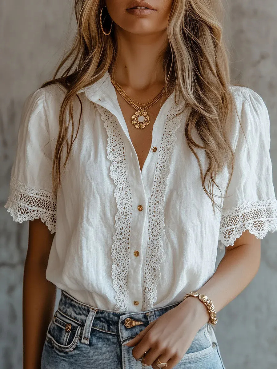 Elegant Women's Shirts Casual  - Embroidery Online 评论和价格