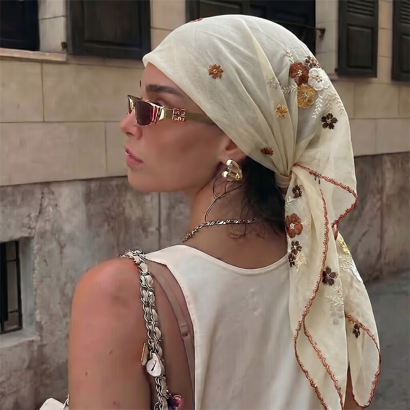 Luxury Sheer Mesh Shawl Floral - Embroidery Hijab 评论和价格