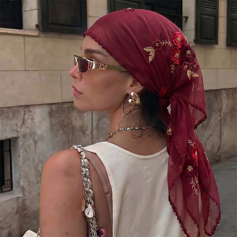 Luxury Sheer Mesh Shawl Floral - Embroidery Hijab 评论和价格