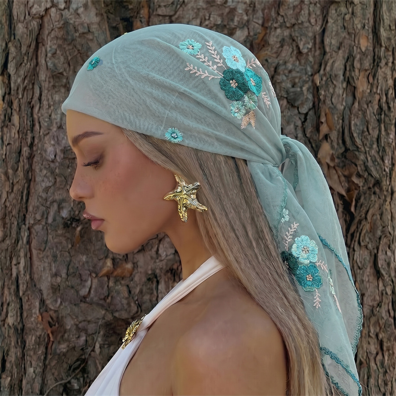 Luxury Sheer Mesh Shawl Floral - Embroidery Hijab 评论和价格