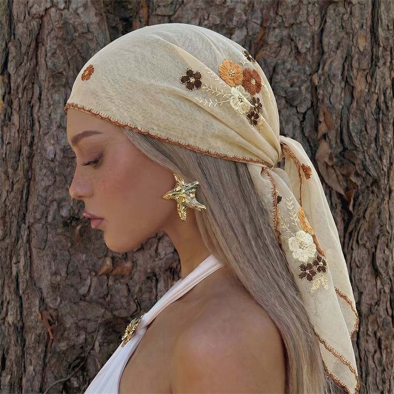 Luxury Sheer Mesh Shawl Floral - Embroidery Hijab 评论和价格
