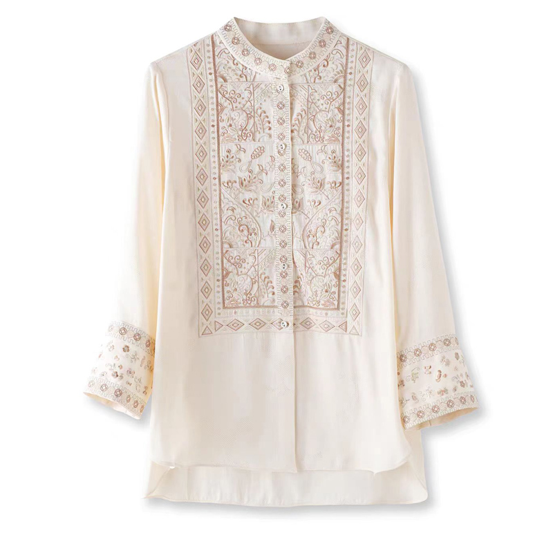 Summer Silk+Rayon Fabric New C - Embroidery Men Shirt 评论和价格
