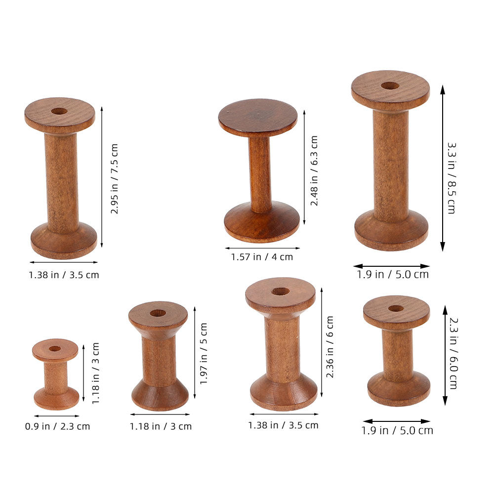 7Pcs Wooden Thread Spools Vint - Embroidery Threads 评论和价格