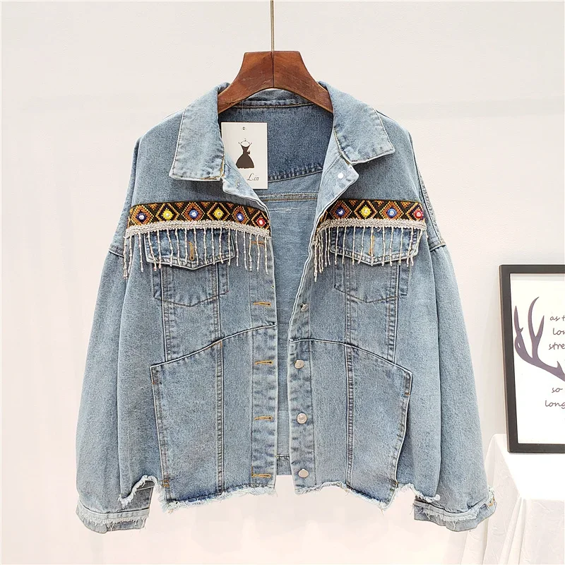 Embroidery Tassel Denim Jacket - Embroidery Jeans 评论和价格
