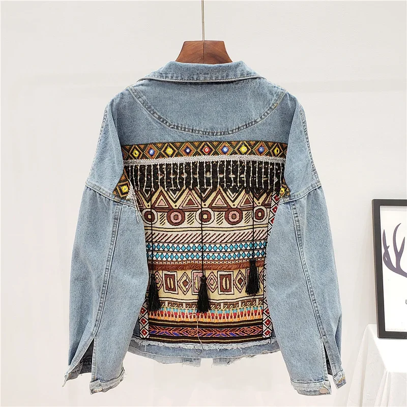 Embroidery Tassel Denim Jacket - Embroidery Jeans 评论和价格