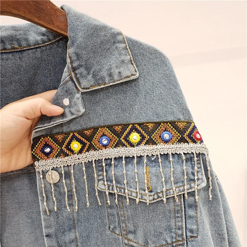 Embroidery Tassel Denim Jacket - Embroidery Jeans 评论和价格