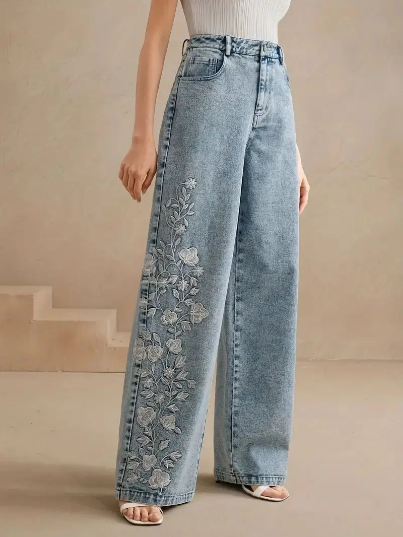 Women's Plus Size Y2K Straight - Embroidery Jeans 评论和价格