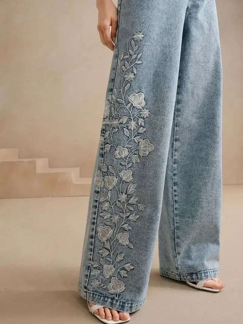 Women's Plus Size Y2K Straight - Embroidery Jeans 评论和价格