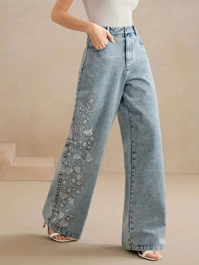 Women's Plus Size Y2K Straight - Embroidery Jeans 评论和价格