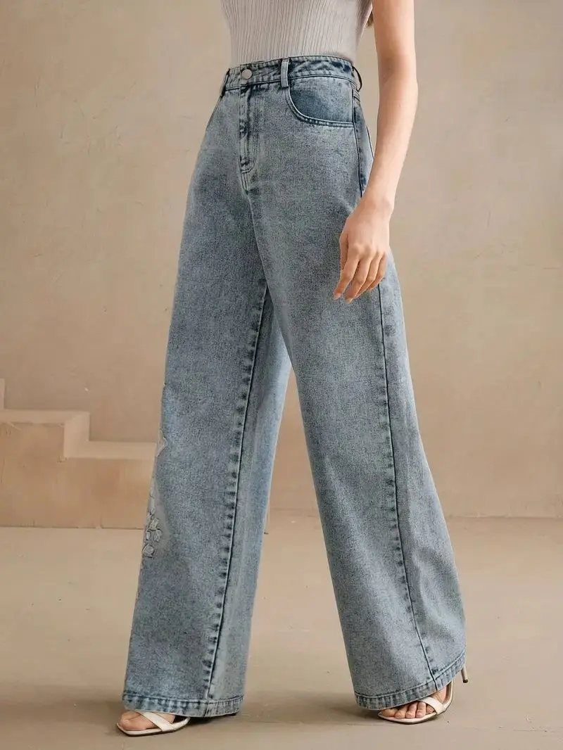 Women's Plus Size Y2K Straight - Embroidery Jeans 评论和价格