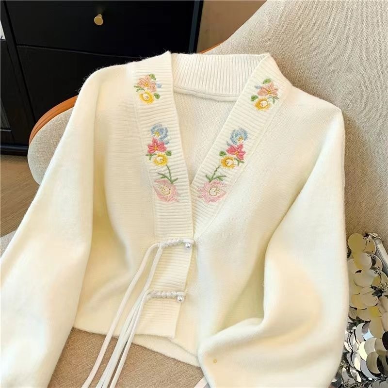 Cardigan Women V-neck New Chin - Embroidery Online 评论和价格