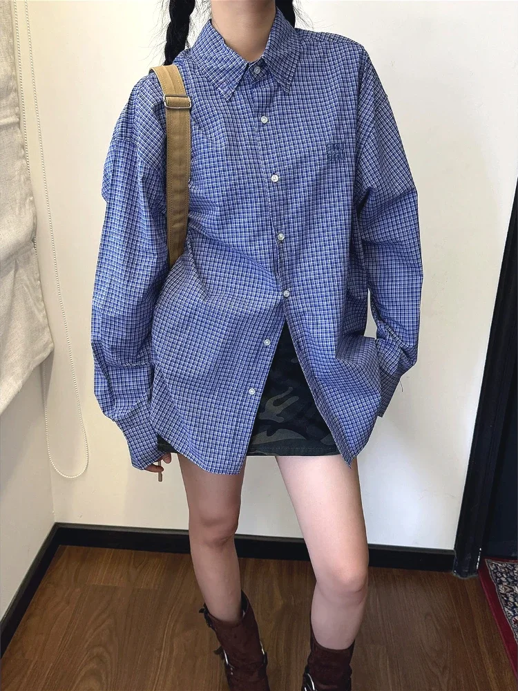 Vintage Blue Plaid Shirts for  - Embroidery Jersey 评论和价格