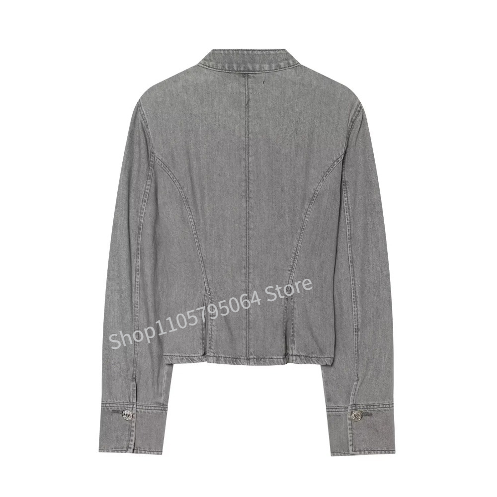 New French Style Retro Grey De - Embroidery Jeans 评论和价格