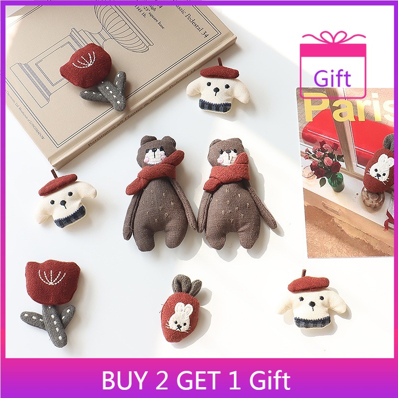 Bunny Brooch Red Scarf Bear Tu - Embroidery Rabbit 评论和价格