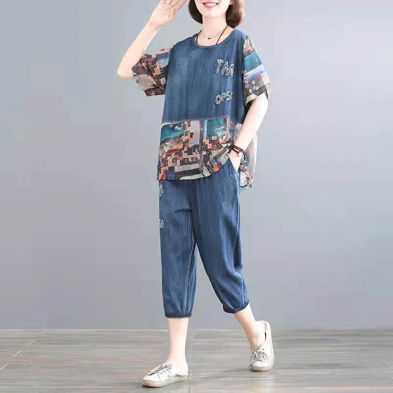 5XL Summer Women's Jeans Sets  - Embroidery Jeans 评论和价格