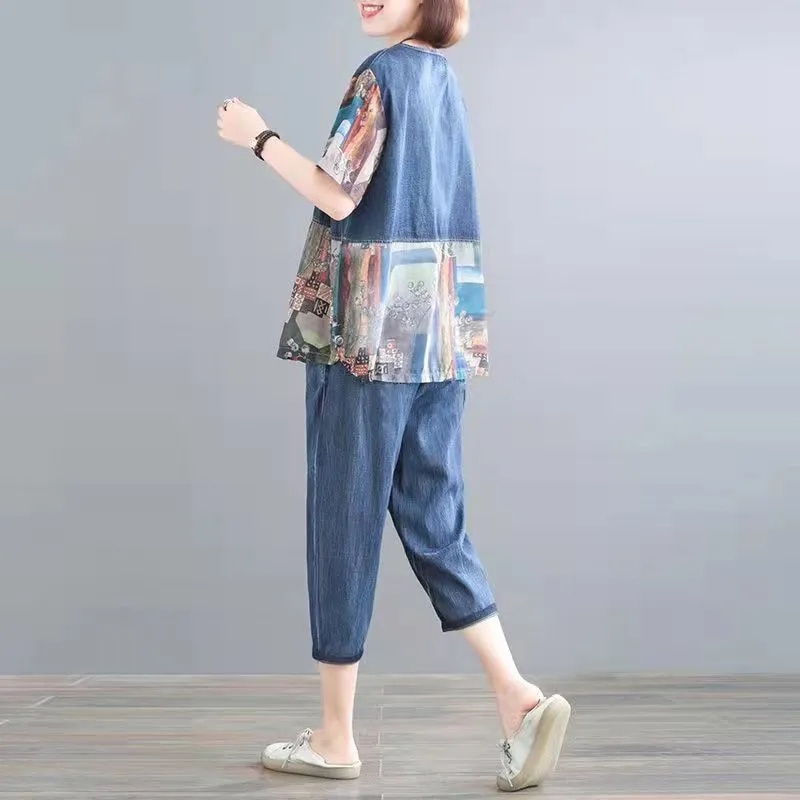 5XL Summer Women's Jeans Sets  - Embroidery Jeans 评论和价格