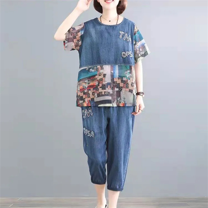 5XL Summer Women's Jeans Sets  - Embroidery Jeans 评论和价格