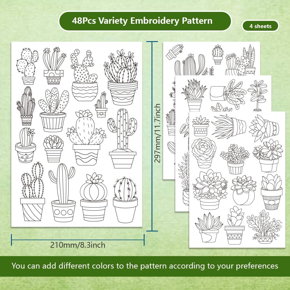 48Pcs Cactus Embroidery Self-A - Water Soluble Stabilizer 评论和价格