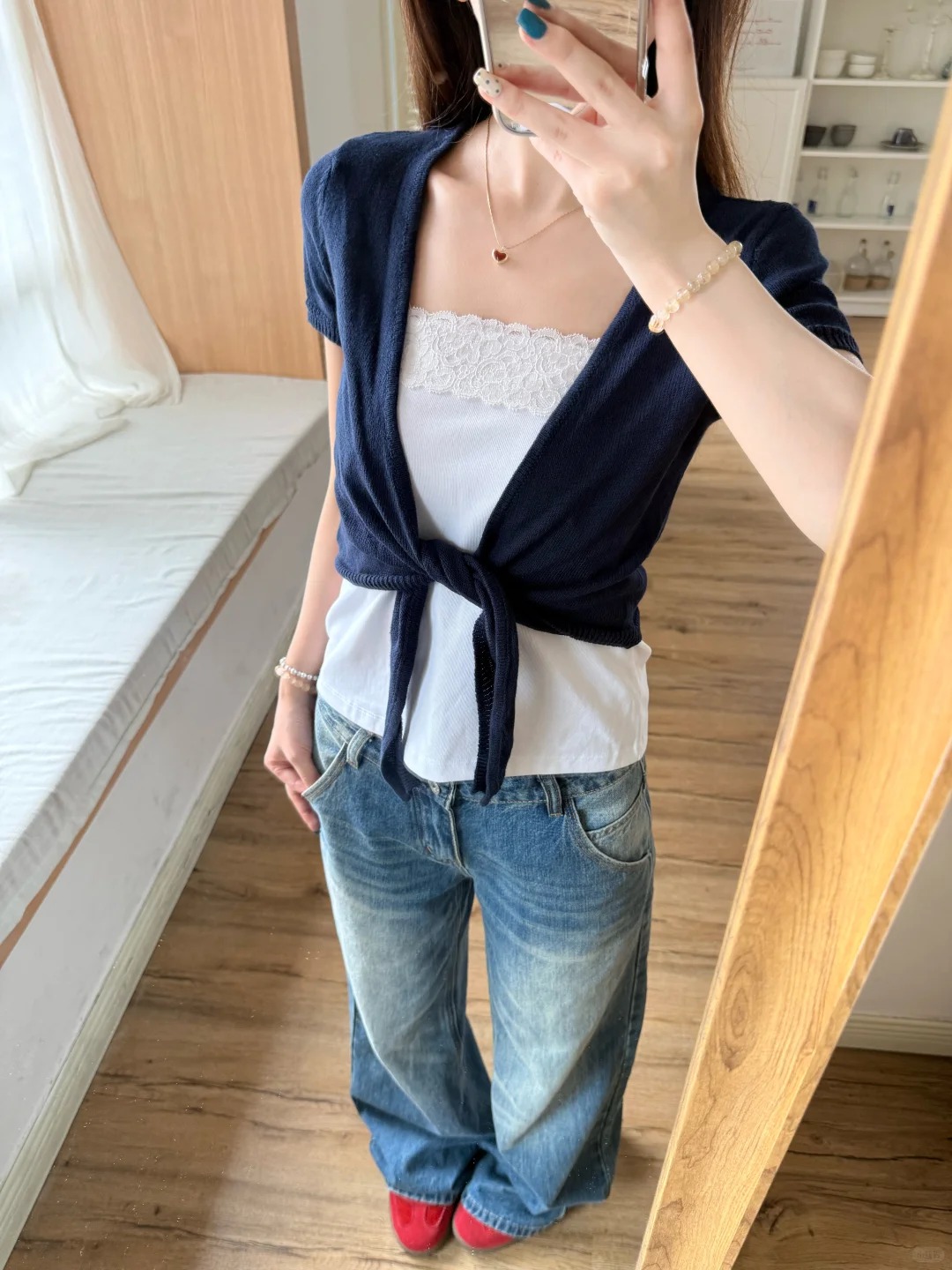 Navy Lace-up Cardigan Women Co - Embroidery Online 评论和价格